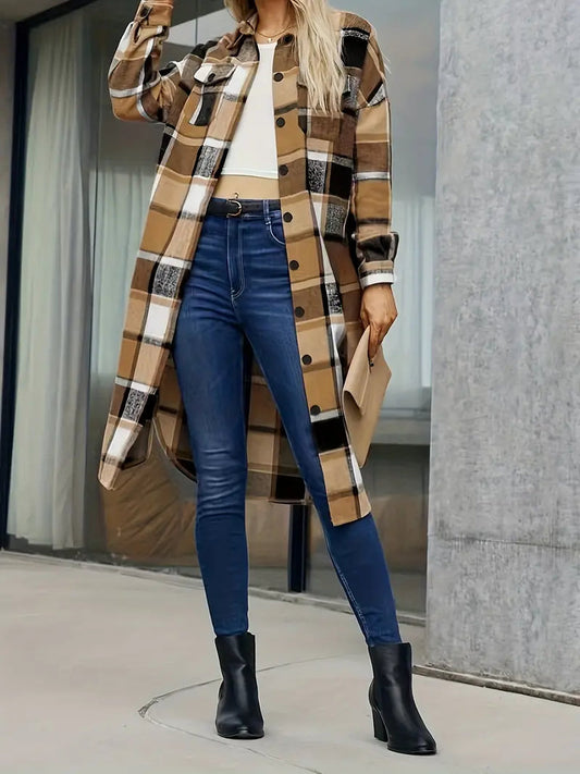 Warm Plaid Winter Coat for Women - VogeLuxe