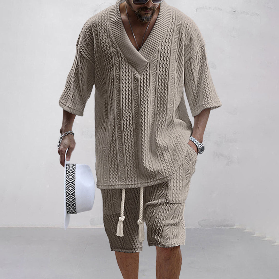 Comfortable Knit Shirt and Shorts Set for Summer