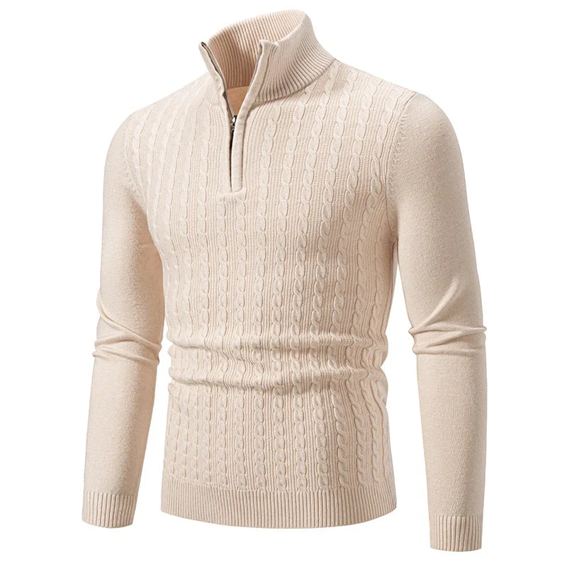 Knit Blend Sweater - Cable Texture & Adjustable Neck