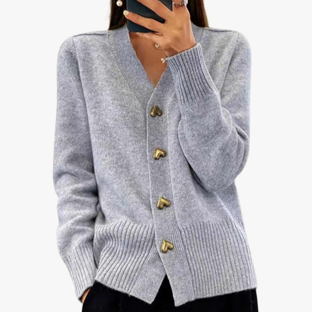 VogeLuxe | Women’s Heart Button V-Neck Cardigan
