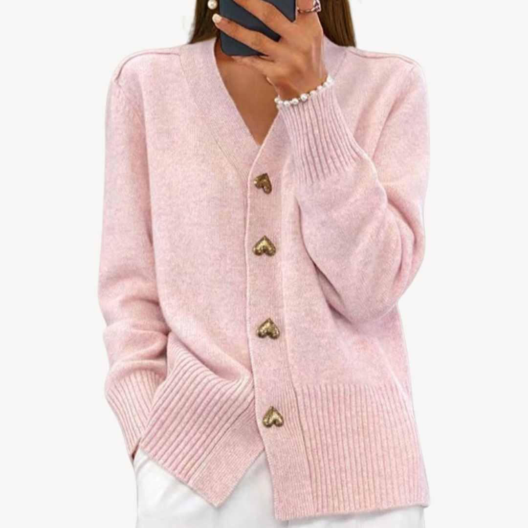 VogeLuxe | Women’s Heart Button V-Neck Cardigan