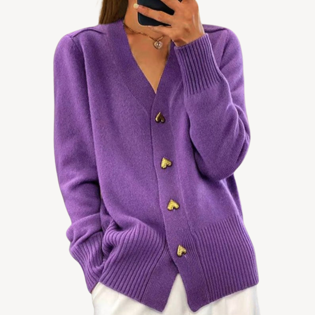 VogeLuxe | Women’s Heart Button V-Neck Cardigan