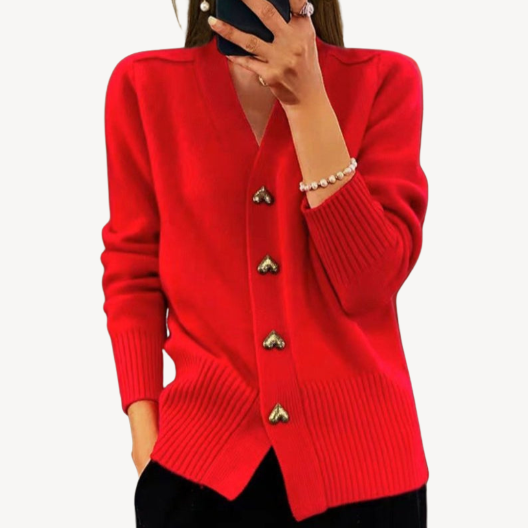 VogeLuxe | Women’s Heart Button V-Neck Cardigan