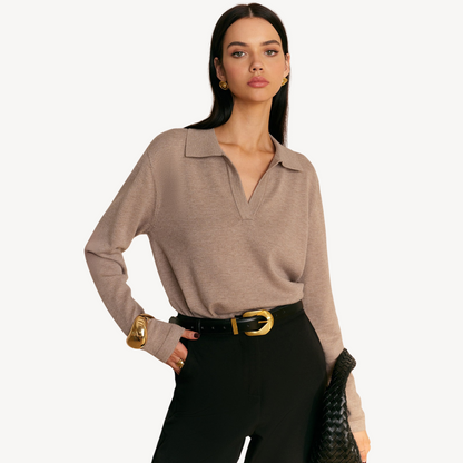 VogeLuxe | Women’s V-Neck Knit Polo Sweater