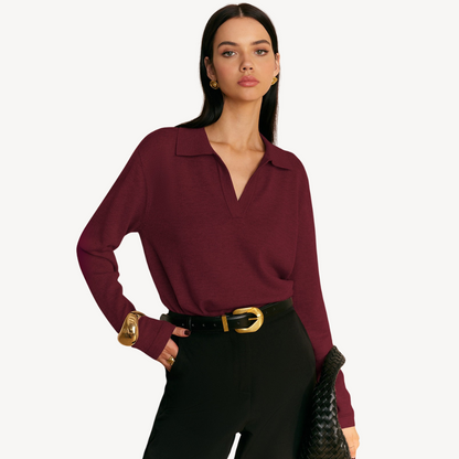 VogeLuxe | Women’s V-Neck Knit Polo Sweater