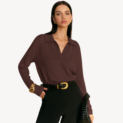 VogeLuxe | Women’s V-Neck Knit Polo Sweater