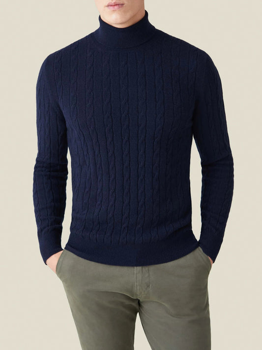 Knit Sweater – Polyester Blend Cable Knit & Neck Coverage