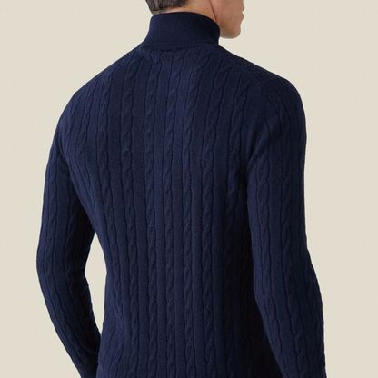 Knit Sweater – Polyester Blend Cable Knit & Neck Coverage