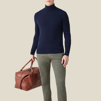 Knit Sweater – Polyester Blend Cable Knit & Neck Coverage