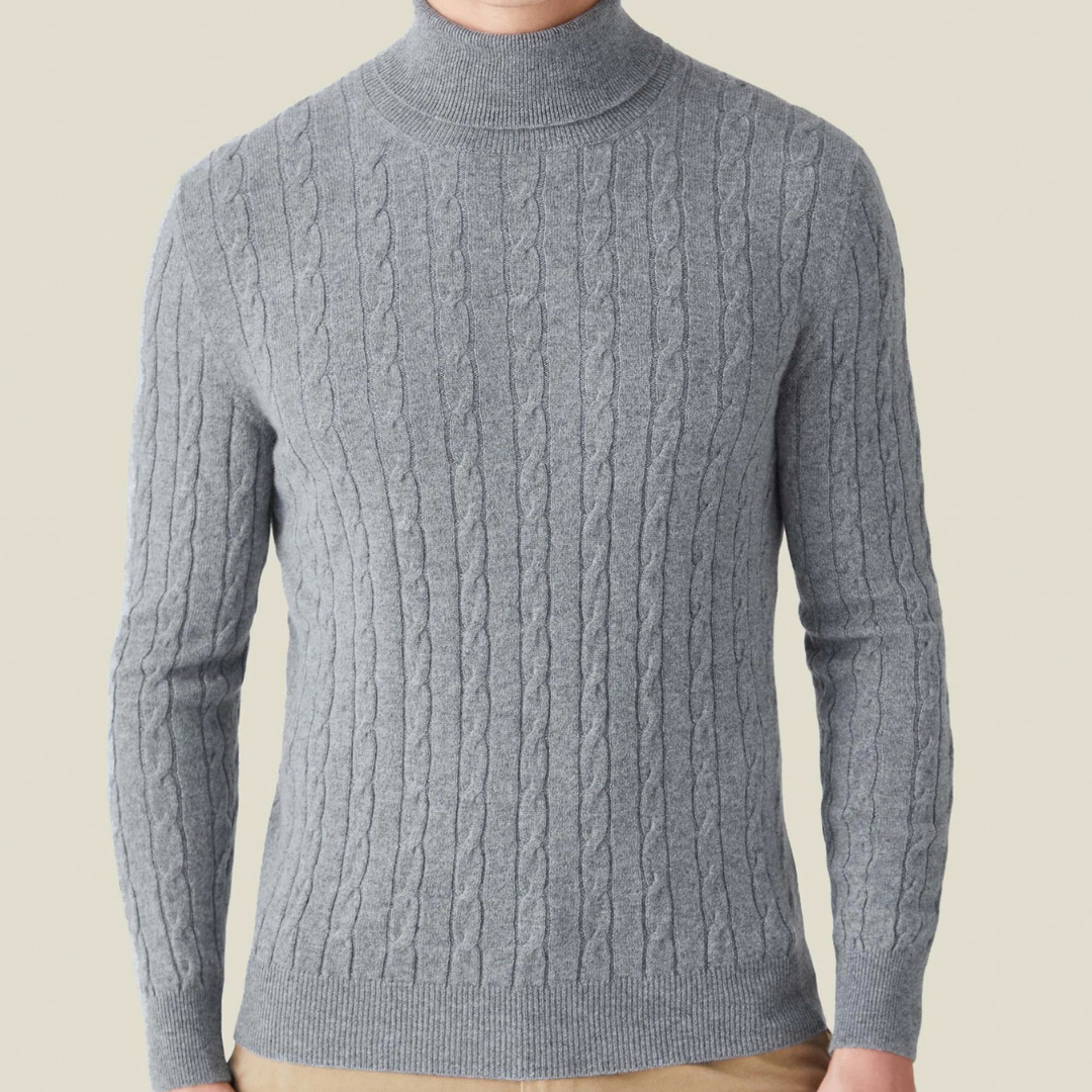 Knit Sweater – Polyester Blend Cable Knit & Neck Coverage