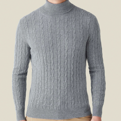Knit Sweater – Polyester Blend Cable Knit & Neck Coverage