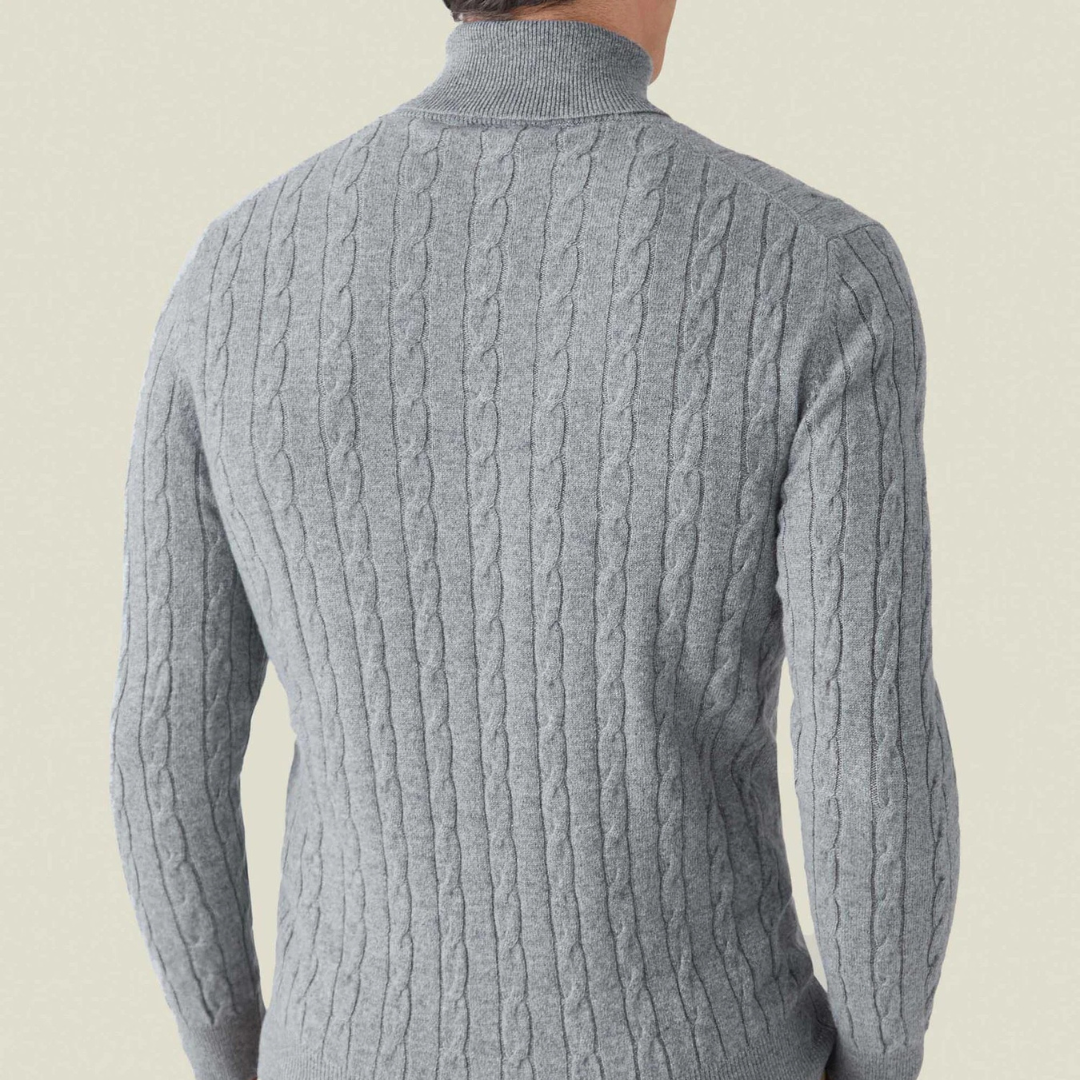 Knit Sweater – Polyester Blend Cable Knit & Neck Coverage