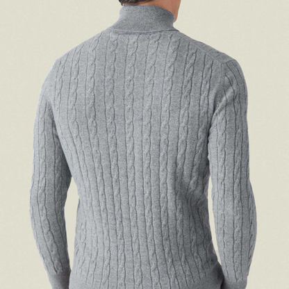 Knit Sweater – Polyester Blend Cable Knit & Neck Coverage