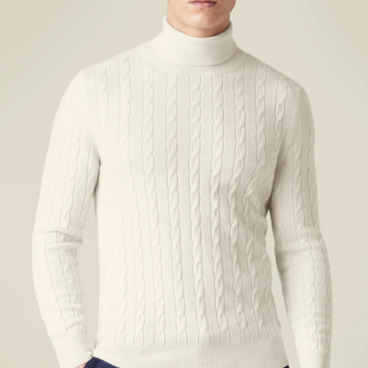 Knit Sweater – Polyester Blend Cable Knit & Neck Coverage