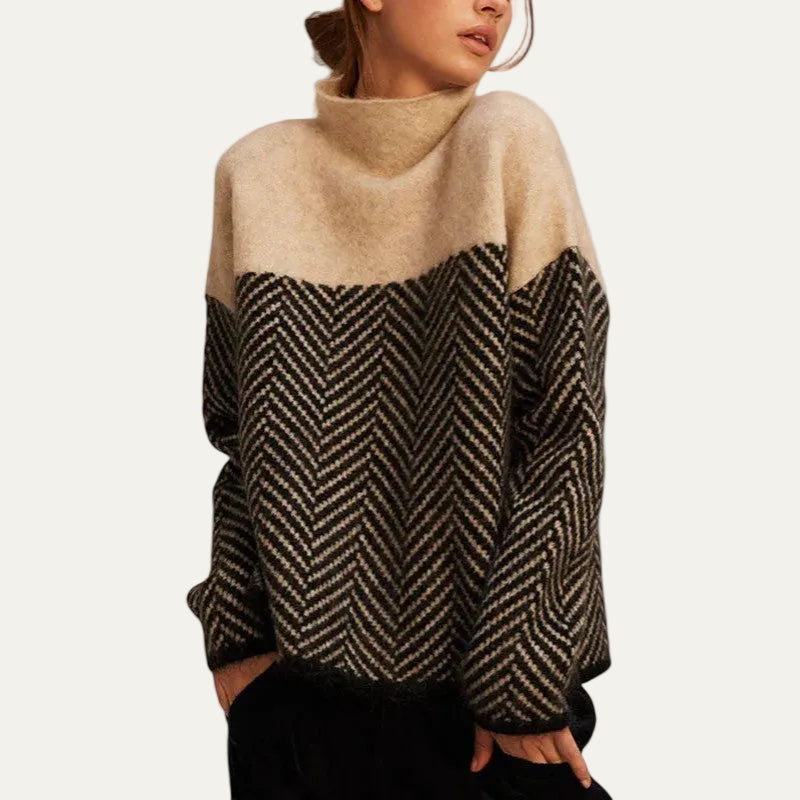 Knitted Pullover | High Neck with Herringbone Design 0