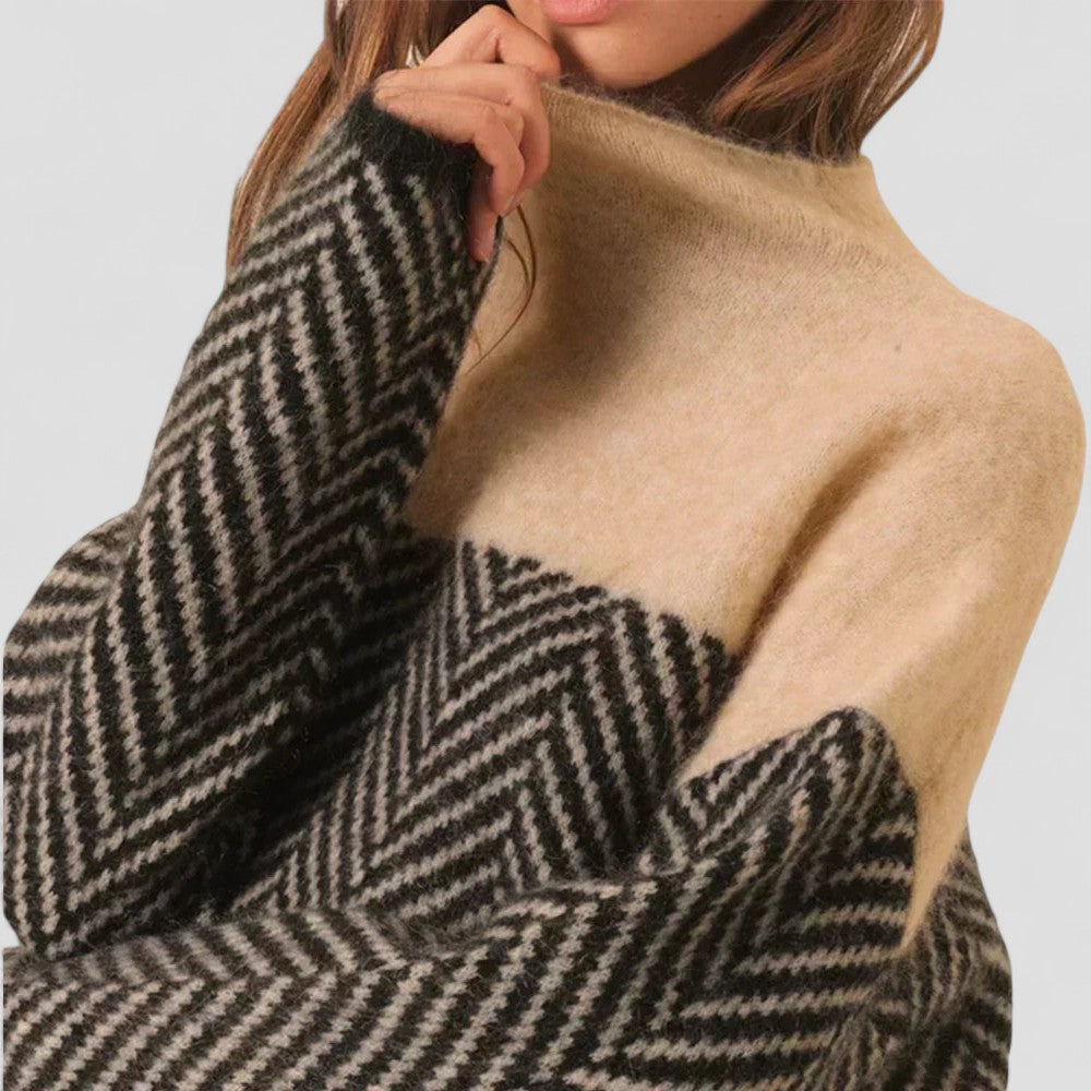 Knitted Pullover | High Neck with Herringbone Design 1