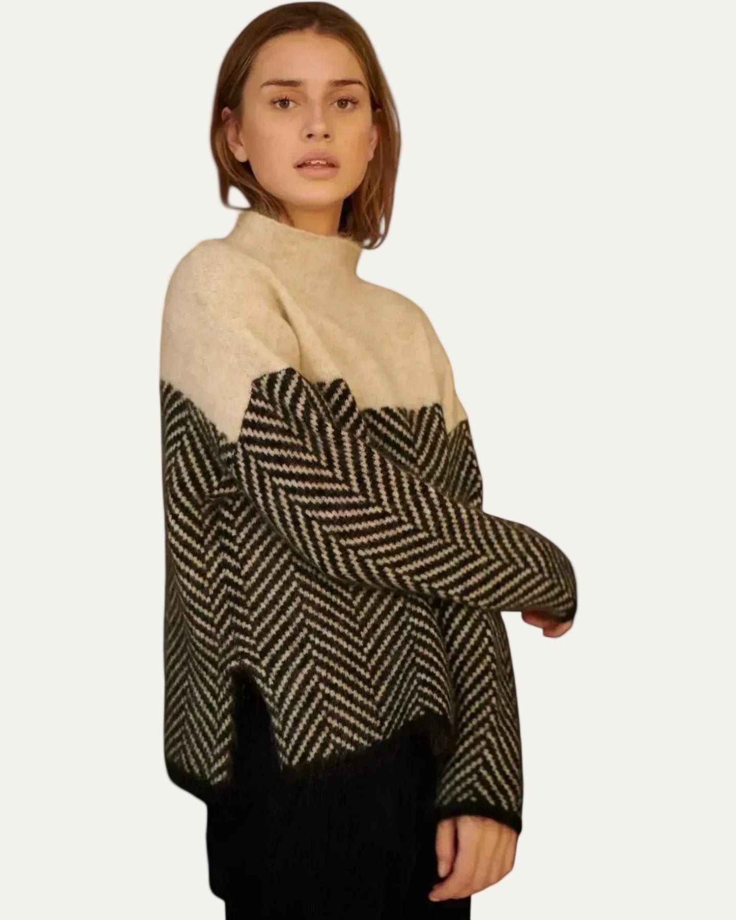 Knitted Pullover | High Neck with Herringbone Design 2