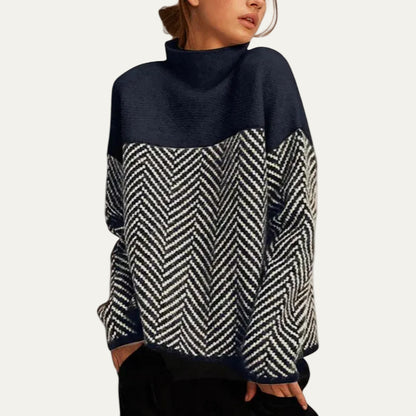 Knitted Pullover | High Neck with Herringbone Design 3