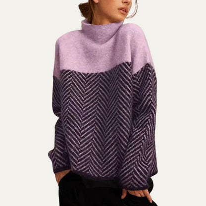 Knitted Pullover | High Neck with Herringbone Design 4