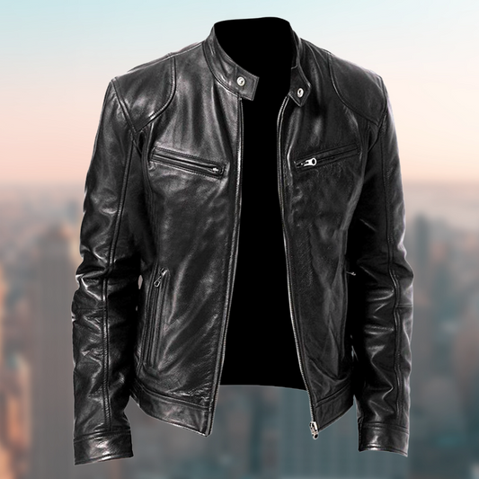 Classic Mens Biker Leather Zip Jacket - VogeLuxe