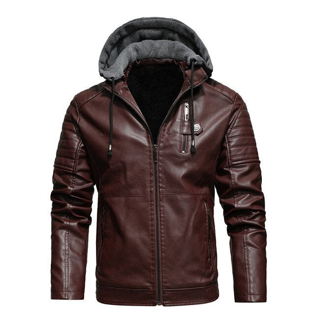 Sustainable Men's Leather Coat With Hood - VogeLuxe