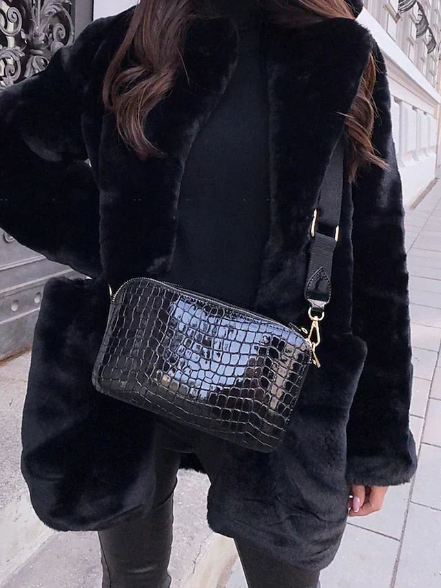 Luxurious Faux Fur Wool Blend Open Coat