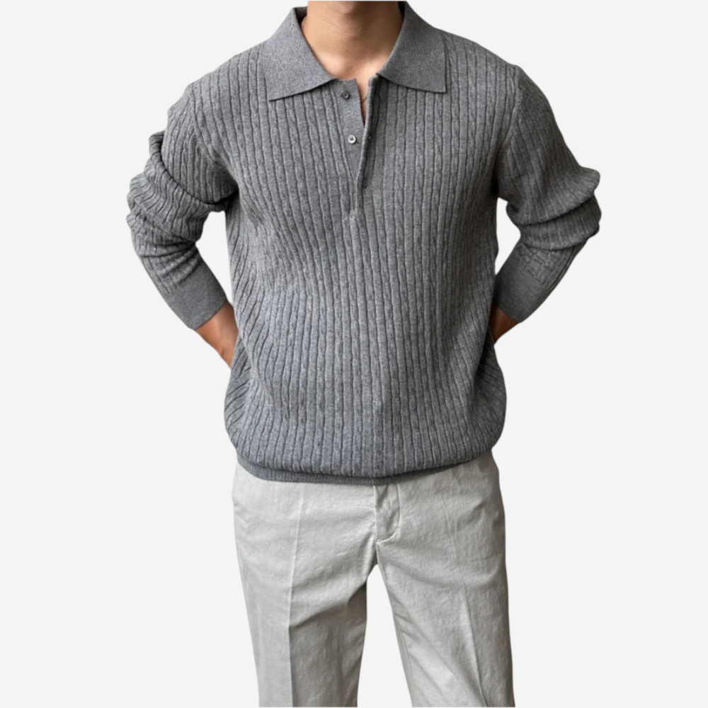 LUXEOUTFIT | Cable Knit Polo Sweater 1