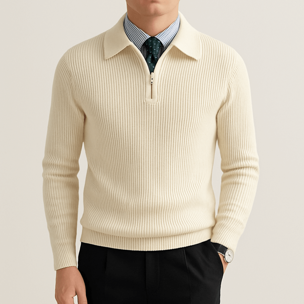 LUXEOUTFIT | Knitted Half-Zip Polo Sweater 1