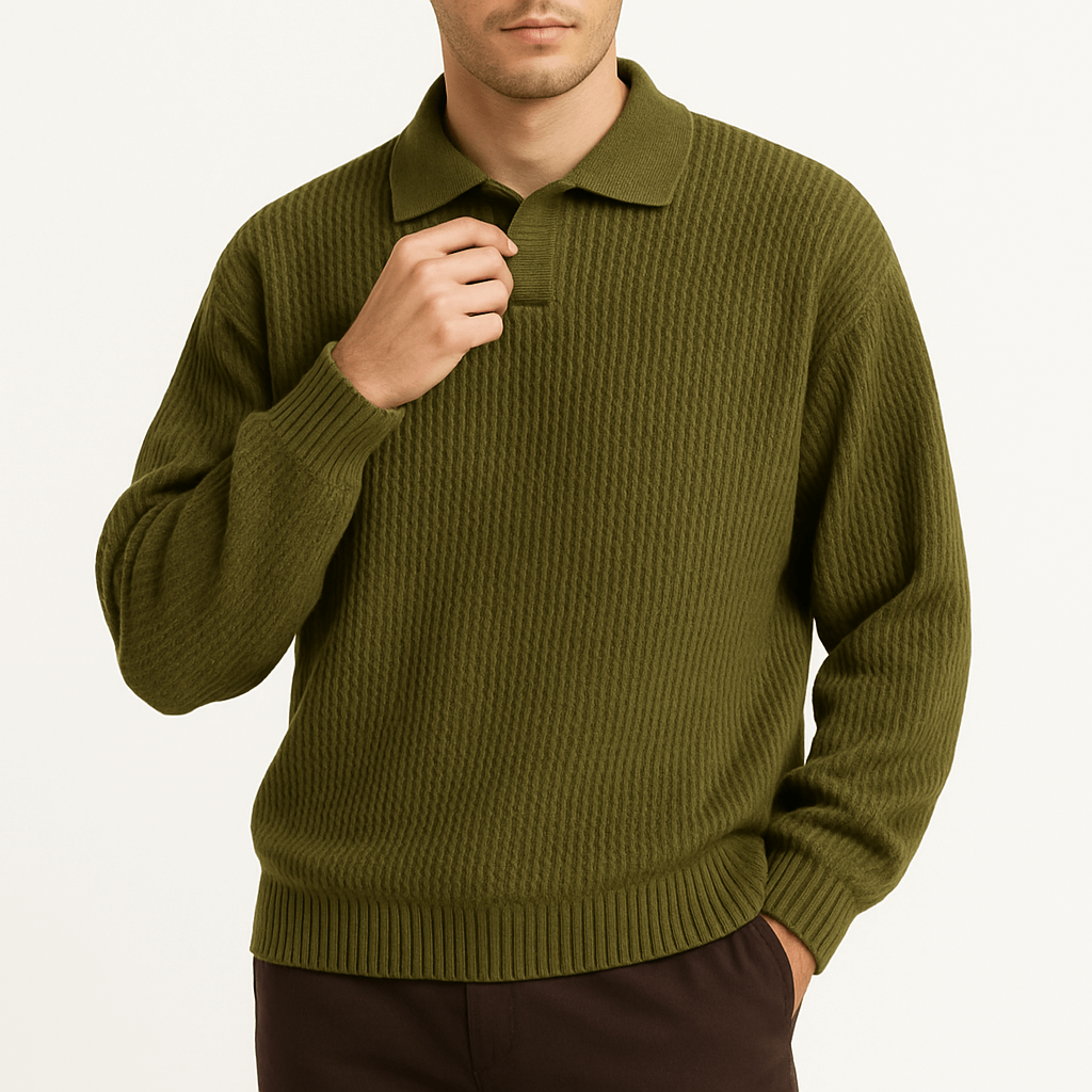 LUXEOUTFIT | Waffle Knit Polo Sweater 1