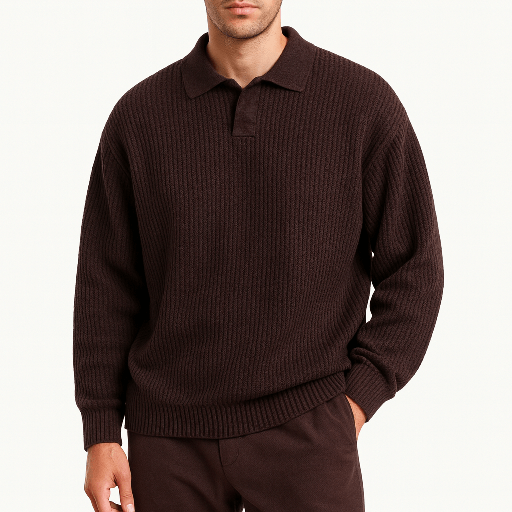 LUXEOUTFIT | Waffle Knit Polo Sweater 3