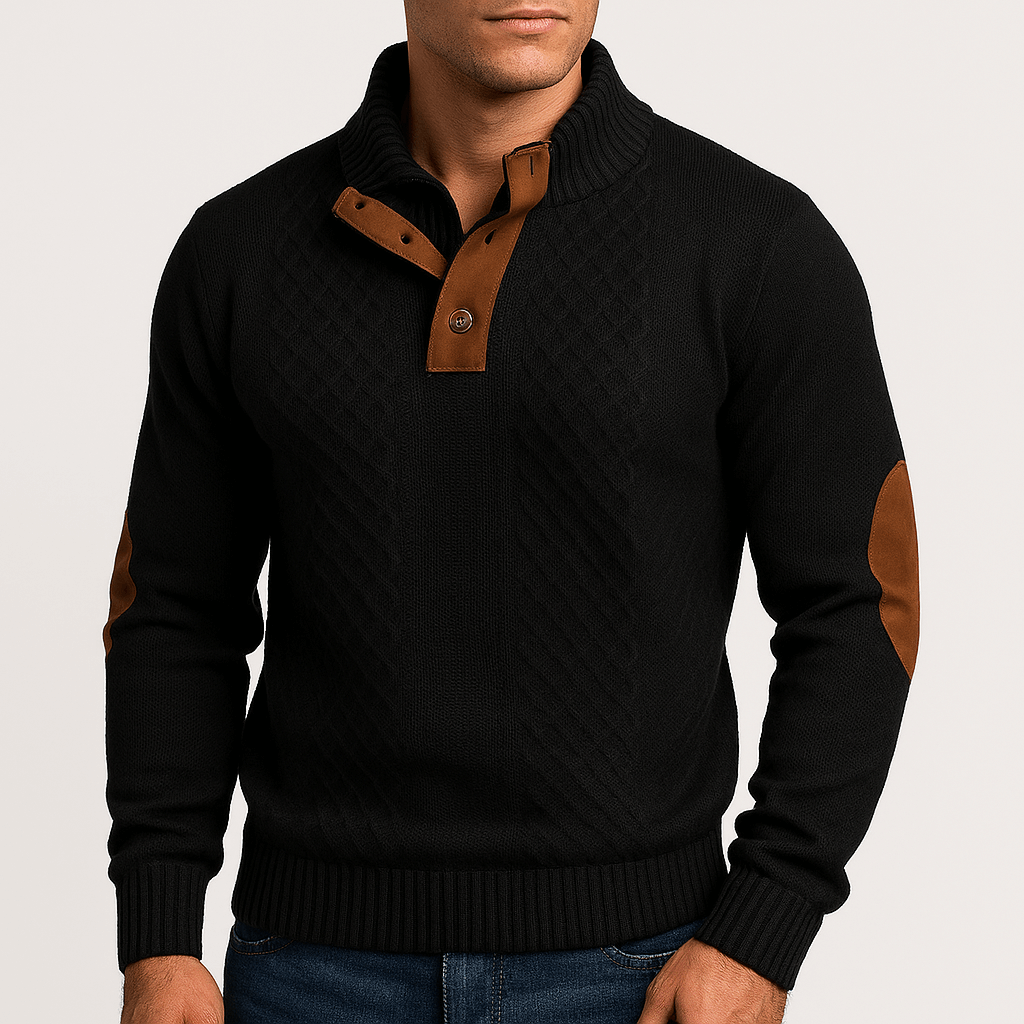 LUXEOUTFIT | Zip-Up Sweater with Leather Patches 1