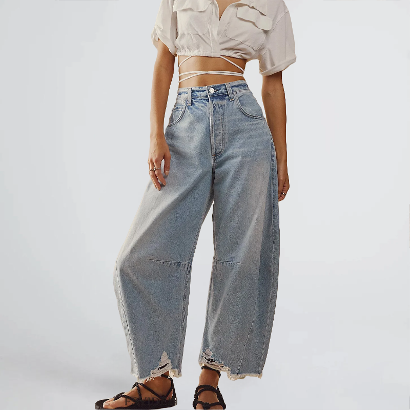 Relaxed Fit Distressed Wide Leg Women's Jeans