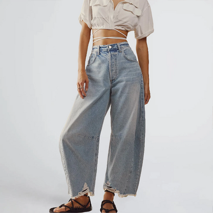 Relaxed Fit Distressed Wide Leg Women's Jeans