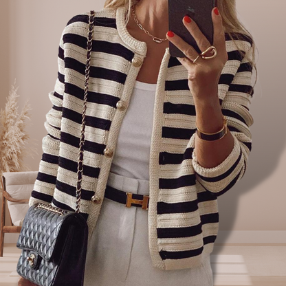 VogeLuxe | Women’s Striped Gold Button Cardigan