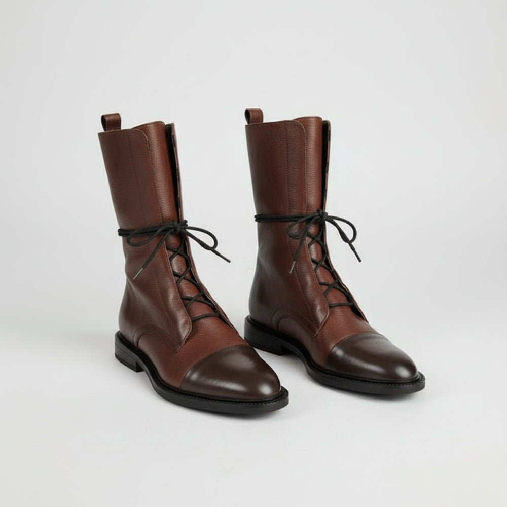 Ladies Low Heel Leather Bootie Dress Shoes