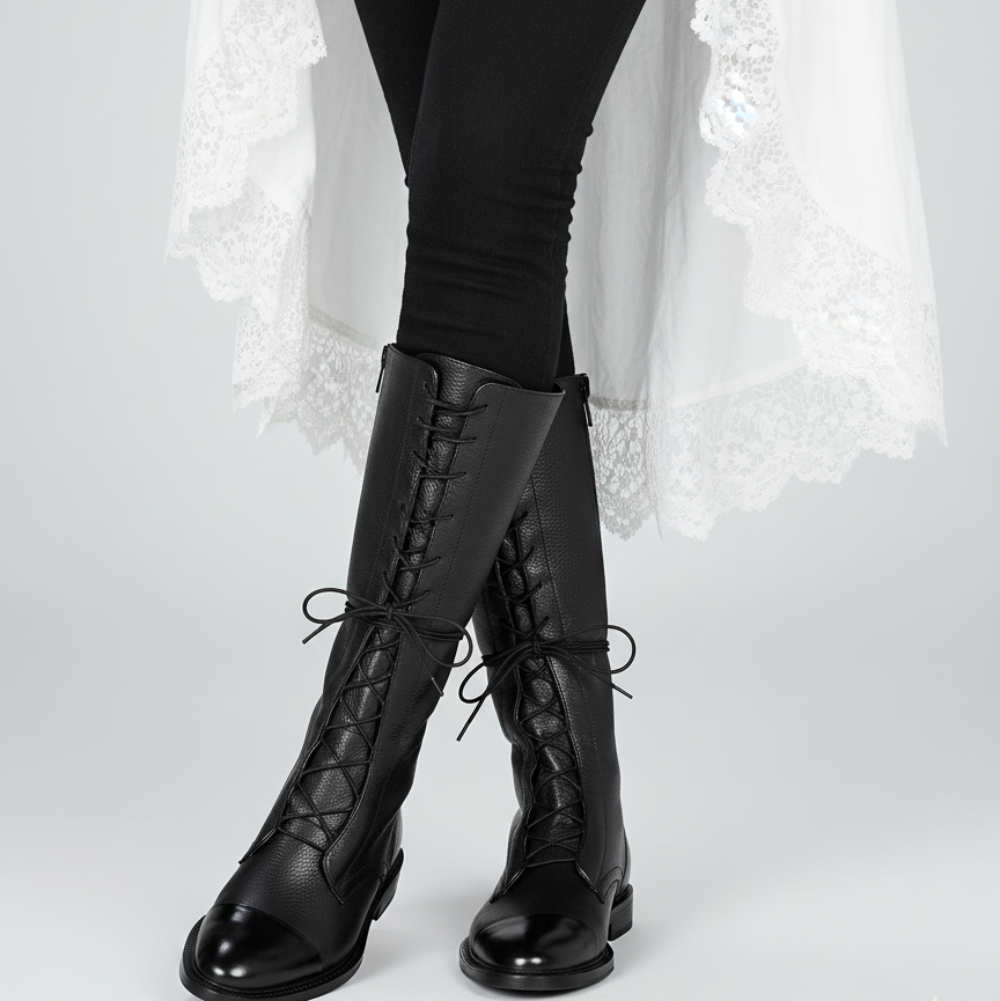 Low Heel Ankle Boots Lace Up Leather Shoes