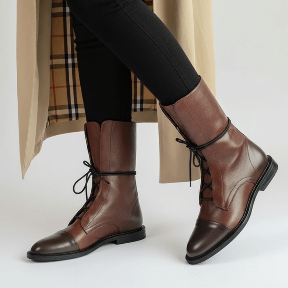 Ladies Low Heel Leather Bootie Dress Shoes - VogeLuxe