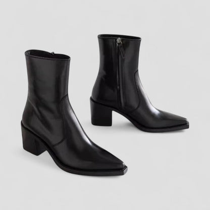 Leather Ankle Boots for Women Block Heel Comfort