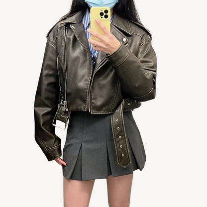 VogeLuxe | Women’s Vintage Leather Belted Jacket
