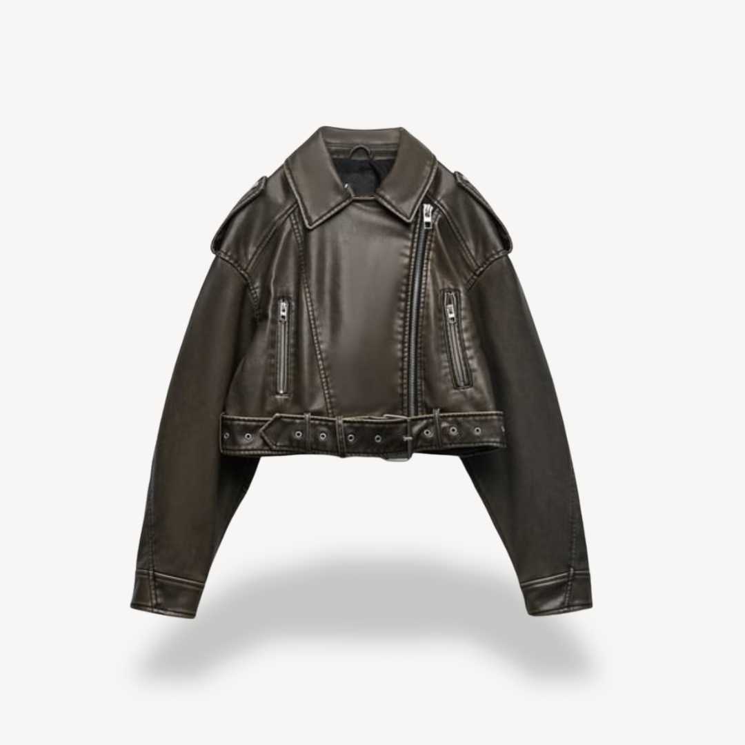 VogeLuxe | Women’s Vintage Leather Belted Jacket