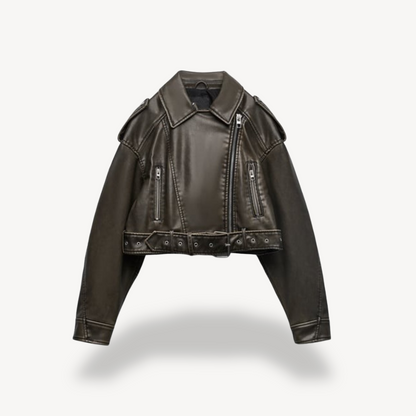 VogeLuxe | Women’s Vintage Leather Belted Jacket