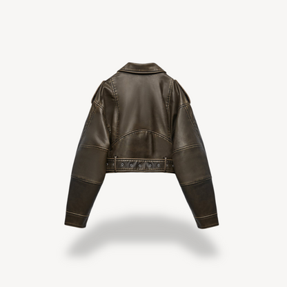 VogeLuxe | Women’s Vintage Leather Belted Jacket