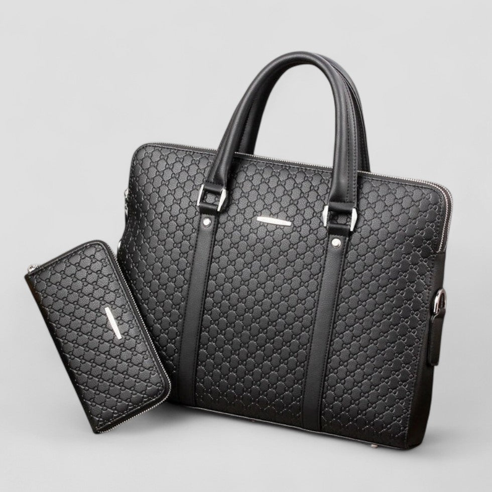 Leather Business Laptop Bag with Matching Travel Wallet