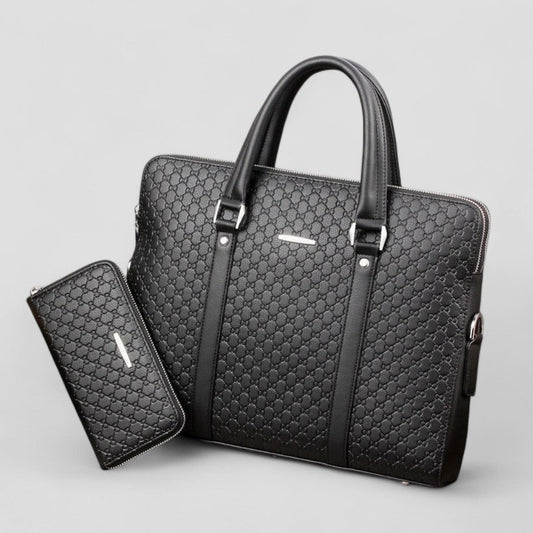 Leather Business Laptop Bag with Matching Travel Wallet