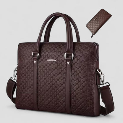 Leather Business Laptop Bag with Matching Travel Wallet