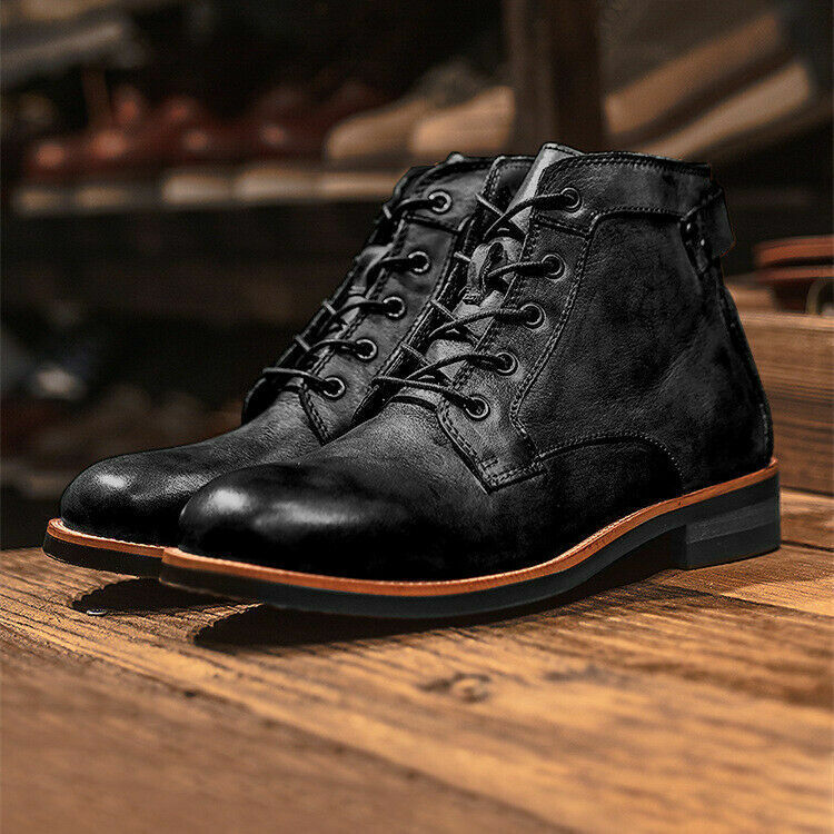 Luxury Men's Leather Lace Up Ankle Boots - VogeLuxe
