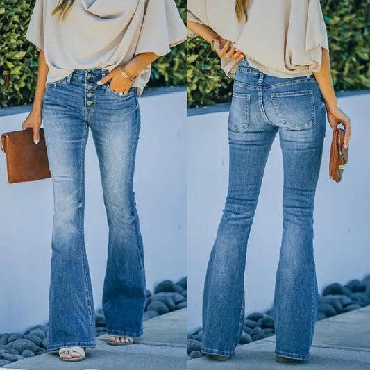 Classic Fit High Waisted Dark Blue Wide Leg Pants - VogeLuxe