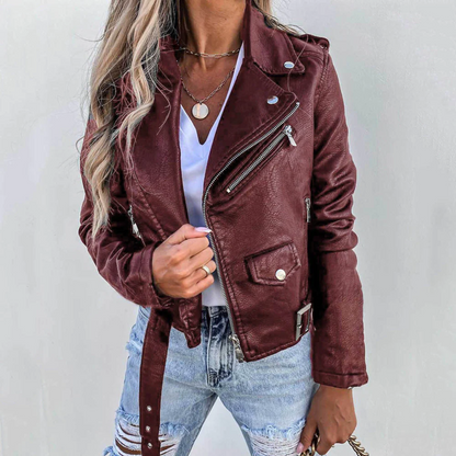Fitted Leather Motorcycle Jacket for Ladies