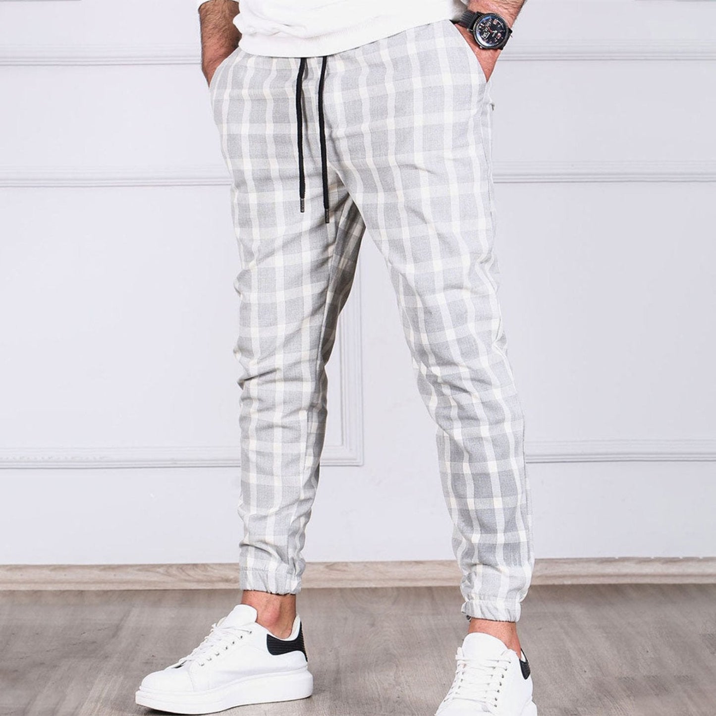 Relaxed Fit Men's Plaid Casual Pants