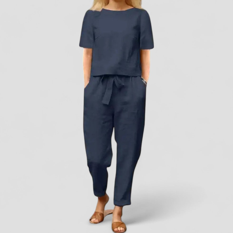 Linen Two Piece Relaxed Fit Jumpsuit Set